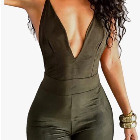 Sexy backless faux suede jumpsuit size M - Picture 2 of 3